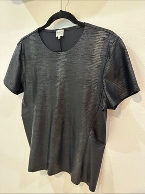 Armani Collezioni Black Short-Sleeve Textured Elevated Tee